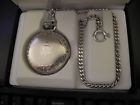 1468-70 Colibri Silvertone White Face Pocket Watch Date New With Chain