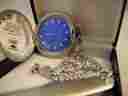 3884-6 Colibri Silvertone Blue Face Pocketwatch W Chain Knife New Lower Price As-is