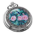 4331782983 Vigoroso Quartz Beautiful Peony Bird Enamel Painting Steampunk Silver Pocket