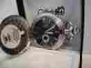 6523-5 Colibri Stainless Steel Black Face Pocket Watch 12 24 Hour Sub Dial Chain