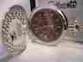 6529-31 Colibri Silvertone 2 Eye Red Face Pocket Watch Day Date New W Chain