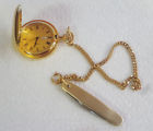 79631302395 Speidel Classic Gold Tone Pocket Watch With Chain Pen Knife