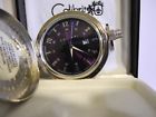 8219-25 Colibri Silvetone Maroon Face Pocket Watch Date Rubber Accents