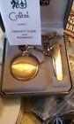 996-7 Colibri Goldtone Pocket Watch W Date Fancy Chain Knife New
