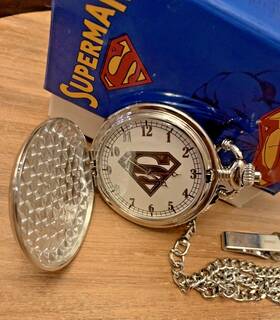 Accutime 030506404842 Stainless Steel Silver Superman Pocket Watch With Chain
