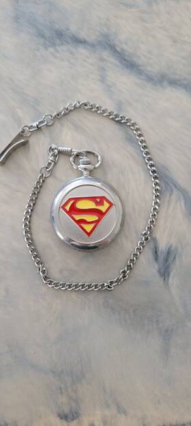 Sup3073ltd Accutime Stainless Steel Silver Superman Pocket Watch With Chain