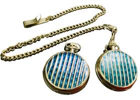 Pur54964w Advance 2-miyota Quartz Pocket Watch Tested/works With 1 Chain Blue And Aqua Tone