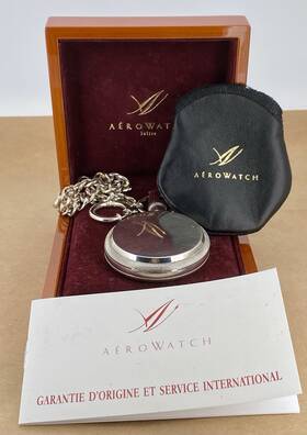 Eta-6498-1 Aerowatch Sterling Silver Manual Wind Pocket Watch With Box And Papers
