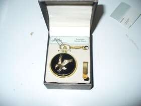 Allude 881708023542 Keepsake Gold Tone Eagle Black Enamel Pocket Watch And Chain