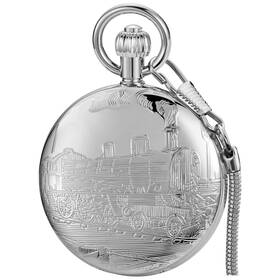 Cf2038-silver Alwesam Copper Train Railroad Pocket Watch Mens Quartz Watches With Chain And Gift Box