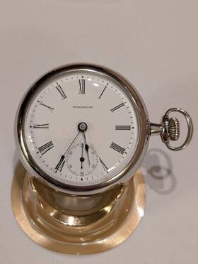 9621785 American Waltham Pocket Watch Size18s 7 Jewels Nickeloid Case Train Track