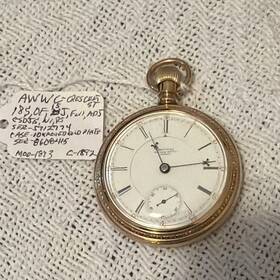 5712774 American Waltham Watch Company Crescent St 18s 15j Gold Plate Pocket White Roman Dial 1872