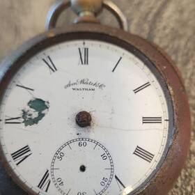 182834 American Watch Co. Waltham Silverine Pocket Roman Numerals White Dial
