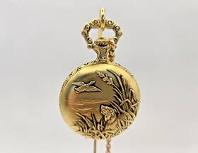1213-21 Andre Rivalle Andreft Wind Up Pocket Watch 17 Jewels Swiss-made Duck Hunt Cover With Chain