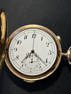 120gr Angelus 40623 18k Gold Minute Repeater Chronograph Pocket Watch Hunter Case