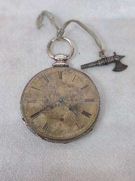 031791 Antique Tobias And Co London Sterling Silver Engraved Dial Pocket Watch Anchor 13 Jewels