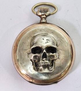1039689 Antique Pocket Watch Skull Memento Mori Silver 800 Working