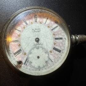147590 Antique America Pocket Watch Special Railroad Fancy Dial 18s