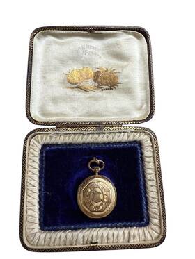 1890s-1899 Antique French Open Face Pocket Watch 18k Gold With Box Marqaue Deposee