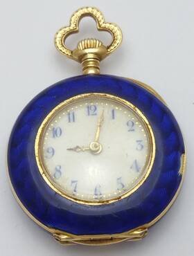 45009 Antique Vintage 18k Yellow Gold And Enamel Crest With Raw Diamonds Pocket Watch