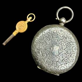4837 Antique British Sterling Silver .935 Key Wind Pocket Watch With Works
