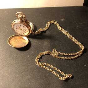 5337127 Antique Gold Plated Pocket Watch With Original Chain 1/20 12k Swiss Tempus 1890s