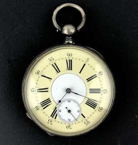 5820 Antique Cylindre Echappement Aiguilles Pocket Watch Silver Key 8 Rubis Yellow Face Dust