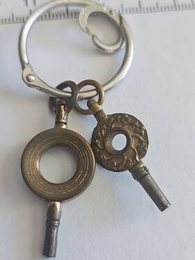 9514 Antique Victorian Brass Pocket Watch Key Lot Vintage With Keychain #9514