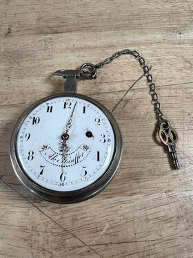 9561 Antique A.b. Stauffer Key Wind Pocket Watch With And Chain #9561