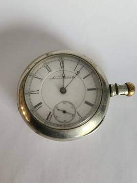 90087 Aurora Antique 1887 Watch Co. 15j Pocket Dueber Silverine Case