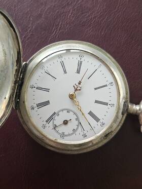 302947 Aurore Silver Full Hunter Pocket Watch White Dial Roman Numerals Mechanical
