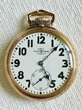 B8801852 Ball 801852 Cleveland 23 J 16s Railroad Pocket Watch 10k Yellow Gf Beautiful