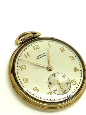 5566134 Banner Seventeen Pocket Watch Antique Swiss 10k Gold Plated For Repair Parts