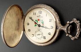 At624-167 Baylor Doa Old Pocket Watch 17 Jewels Hunting Dog And Duck Case Swiss Made
