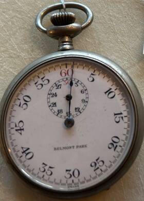 441749 Belmont Park Rare Vintage Working Mid 20th Century Windable Stopwatch