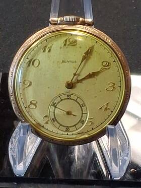 Ah12 Benrus Vintage Pocket Watch 17 Jewel Model 10k Rolled Gold Runs Great