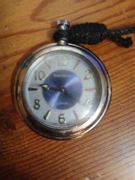 36-156 Bodygear Vintage Japan Silver/blue Inlay Keychain Pocket Watch