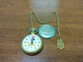 Lh669 Bradley Mens Mickey Mouse Train Pocket Watch Gold Plated Parts Or Repair