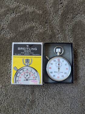 B.917 Breitling Vintage Stopwatch Geneve 7 Jewels 1/5 60 Seconds Working Original Box