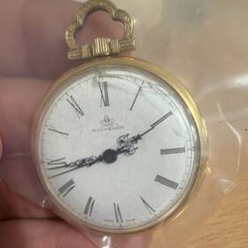 17543 Bucherer Yellow Gold Pocket Watch Roman Numerals Analog Open Face