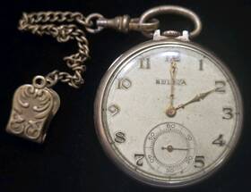 2663197 Bulova Vintage Pocket Watch 17ah 10k Rolled Gold Plate With Vest Chain #2663197