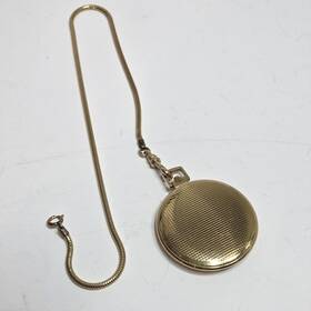 966270 Bulova Mens Pocket Watch Gold Tone Full Hunter With Fab Chain