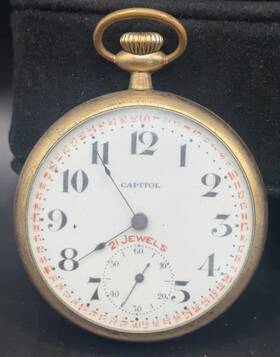 B590 Buren Capitol Watch Co 16 Size Railroad Pocket Swiss Movement -