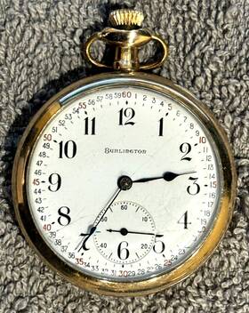 3017178 Burlington Vintage Gold Pocket Watch 21j 44.85mm Size - Runs Well Sn
