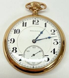 3406255 Burlington Illinois 21j Pocket Watch Sn C.1919 Runs Strong Gold Case
