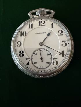 J863314 Burlington Vintage 19 Jewel Pocket Watch White Dial Arabic Open Face