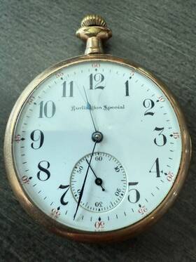 Pw43 Burlington Watch Co. Pocket 19 Jewels - Fine Gold Plated Not Working