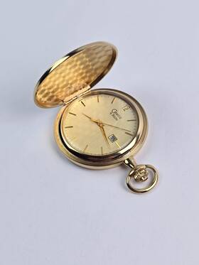 42830 Caravelle Caravell By Bulova Hunter Gold Tone Pocket Watch Quartz - Not Running Mint Cond