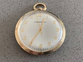 A1187 Caravelle Vintage Bulova Mechanical Open Face Pocket Watch Gold Base Untested