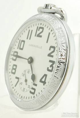 16og Caravelle By Bulova Grade N3 Pocket Watch 36mm 17 Jewels Wbm Chrome Case
